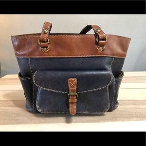 Patricia Nash blue and tan genuine leather handbag